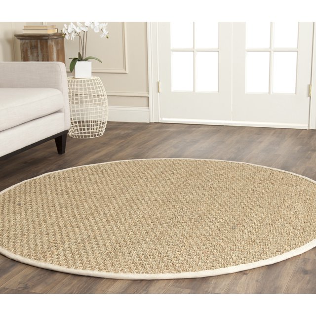 Safavieh Natural Fiber Collection NF114J Border Basketweave Seagrass Area Rug, 9' x 9' Round, Ivory