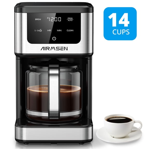 AIRMSEN Cafetière 14 Tasses avec Tailles d'Infusion Ajustables, Machine à Café Programmable avec Carafe en Verre de 71 Oz, Cafetière à Filtre, Maintien au Chaud 2 Heures, Arrêt Automatique