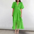 thumbnail image 2 of Mikilon Robes d'Été pour Femmes Ensemble Jupe Aguichant Robe à Carreaux à Manches Courtes Lanterne Aguichant à Col en V Profond Robes Gaine Mode Décontractée Taille Haute Unie Robe de Soirée avec Fente Vert TP, 2 of 6