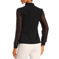 thumbnail image 3 of INSPIRE CHIC Women's Ruffle High Neck Shirt Button Decor Sheer Long Sleeve Blouse Tops XS Black, 3 of 5