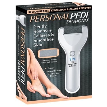 Personal PEDI Diamond Rechargeable Foot File with Coarse and Buffing Rollers, 2 Speeds, Water Resistant, LED Display