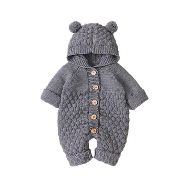 IROINID Savings Baby Bodysuit Long Sleeve Newborn Baby Girls Boys Winter Warm Coat Knit Outwear Hooded Jumpsuit,Pink