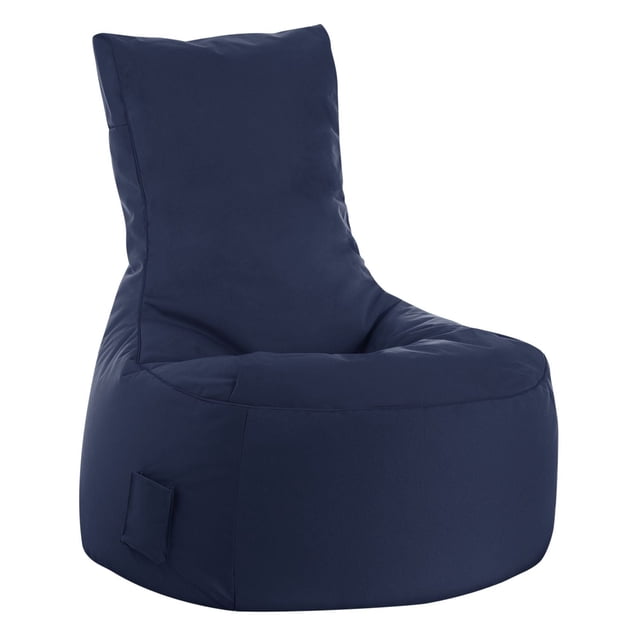 Gouchee Home Swing Brava Navy Bean Bag Chair with water-repellent polyester oxford fabric and high-density polystyrene bead filling, measuring 37"W x 26"D x 35"H, lightweight and portable seating suitable for bedrooms, dorms, or living rooms.