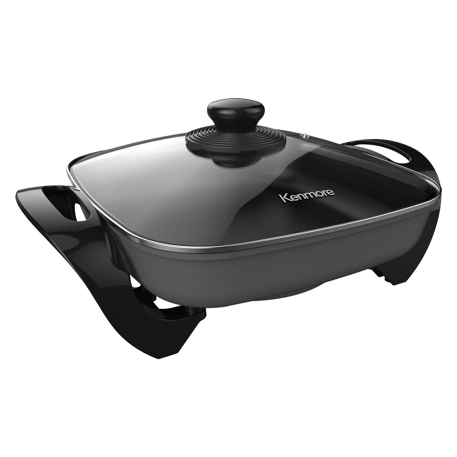 Kenmore Non-Stick Electric Skillet, 12x12" with Glass Lid, Black/Grey