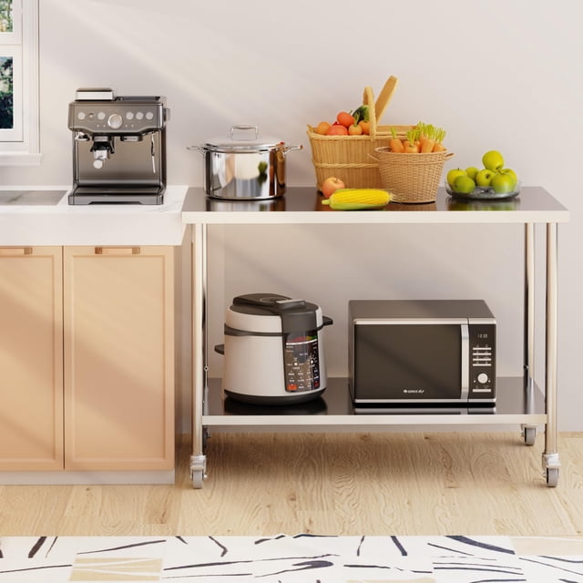 GloryStar Stainless Steel Table, NSF Heavy Duty Commercial Prep Table with Adjustable Undershelf