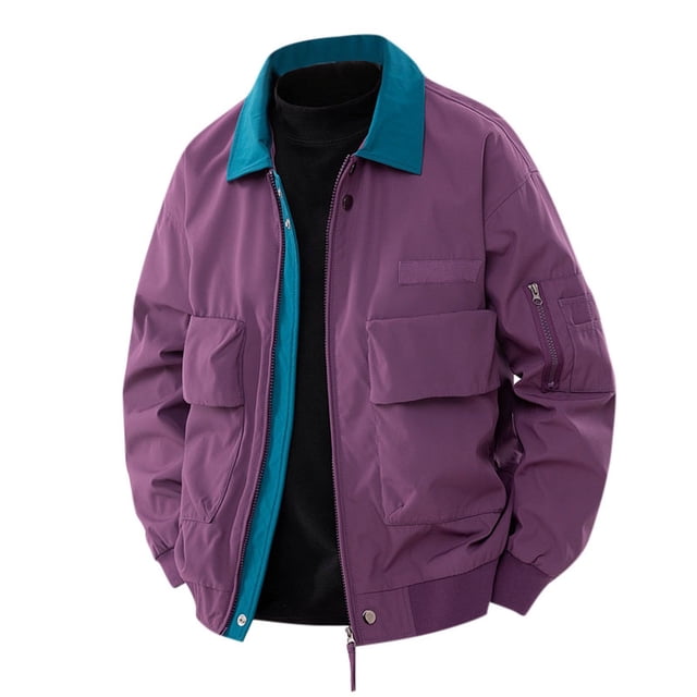Men's Work Jacket, Windproof Long Sleeve Lapel Design with Pockets, Solid Color Casual Coat for Fall Outdoor Activities and Daily Wear