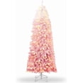 thumbnail image 1 of 6 Ft Pre-Lit Christmas Trees,Pre-Lit Snow Flocked Pencil Christmas Tree with Foldable Base,Lighted Christmas Decoration for Home Party Office,White&Pink, 1 of 7