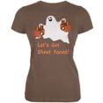 thumbnail image 1 of Halloween Ghost Sheet Faced Heather Brown Juniors Soft T-Shirt, 1 of 1