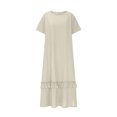 thumbnail image 4 of Ovzne Robes pour Femmes Robe d'Été Robe d'Été pour Femmes à Manches Courtes Imitation Coton et Lin Col Rond Couleur Unie Poches Ourlet Fente Robe Grande Taille Robe Courte Liquidation, 4 of 6