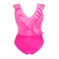 thumbnail image 3 of Bigersell Ruffed One-Piece Swimsuits for Women V-Neck Ruffle Bathing Suit Padded Monokini Swimwear Front Ruched 1 Piece Swimsuit, Style SW-33, Pinks, S, 3 of 5