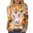 thumbnail image 1 of RKSTN Womens Tops Casual Fashion Cute Easter Bunny Printed 3/4 Sleeve Round Neck Tops Spring Summer 3D Printed Ruched Pullover Blouse Tops, 1 of 5