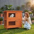 thumbnail image 2 of PawHut 2-Tier Wooden Rabbit Hutch, Small Animal House with 2 Rooms, Yellow, 2 of 10