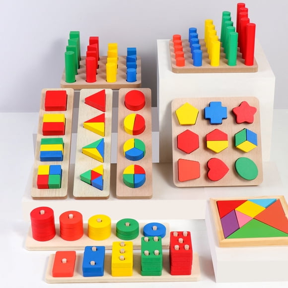 Aofa 1 Ensemble Jouet de Blocs en Bois Coordonner Concentration Tangram en Bois Colonne Circulaire Jeu Cérébral pour Divertissement Quotidien
