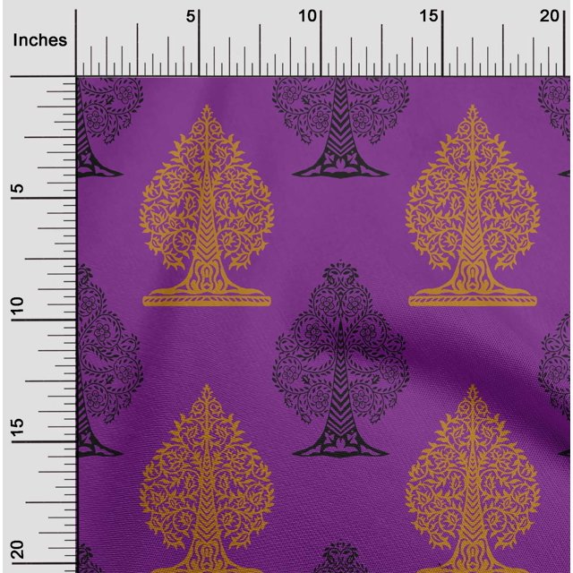 oneOone Polyester Lycra Purple Fabric Floral & Flying Swan Block Sewing Material Print Fabric By The Yard 56 Inch Wide