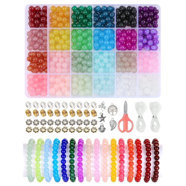 600pcs 8mm Glass Beads Bracelet Making Kit With Scissors, Charms And Diy Jewelry Accessories Including Gradient/Cracked/Solid Color Friendship Bracelet Glass Beads, 24 Colors Crystal Beads For Diy Cra