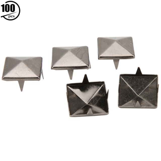 100 Pcs Rivets Carrés Pyramide Punk 4 Griffes Métalliques pour Bracelets Vêtements Chaussures Sac à Main Noir 10mm