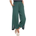 thumbnail image 2 of Womens Wide Leg Cropped Pants Cotton Linen Elastic High Waisted Palazzo Pants with Pockets Green, 2 of 7