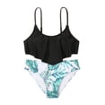 thumbnail image 1 of MIASHUI Maillot de Bain Deux Pièces pour Fille, Ensemble Bikini à Volants à Imprimé Graphique, Noir, 13-14 Ans, 1 of 8