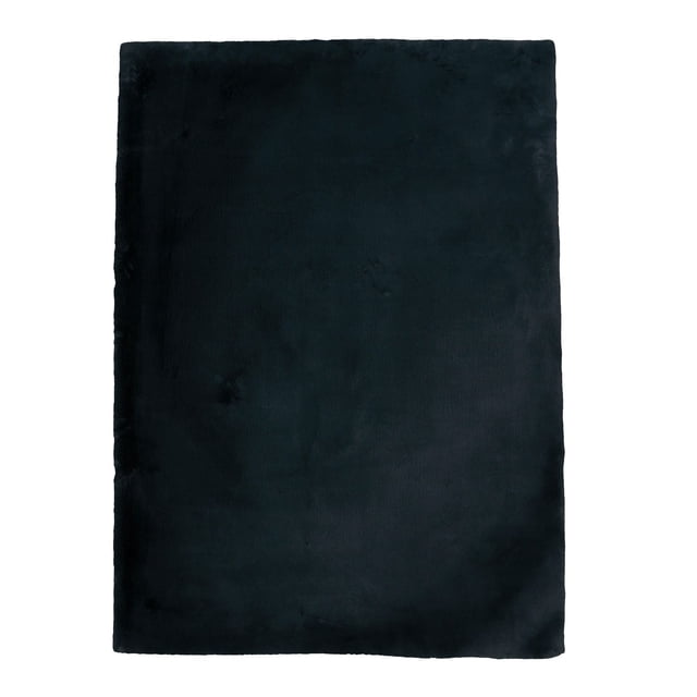 Maven Faux Rabbit Charcoal 3 ft. x 5 ft. Accent Rug in solid deep charcoal with thick, ultra-soft faux rabbit fur texture and plush pile, featuring a cotton backing for added weight. Suitable for small spaces like bathrooms or entryways and often used as a cozy accent floor covering.