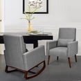thumbnail image 3 of Patiojoy Set of 2 Dual-use Upholstered Rocking Chair with Wood Leg & Pillow Relax Sofa Chair DarkGray, 3 of 10