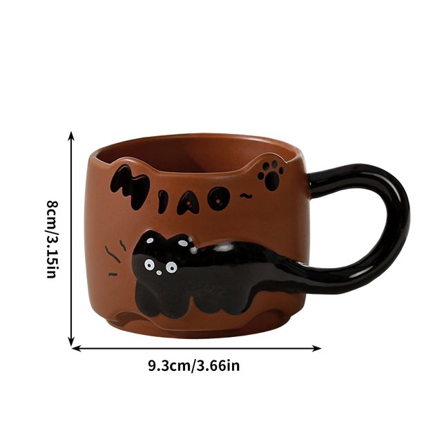 Cat Coffee Mug Ceramic Large Handle With English Letters Relief Design 12 oz