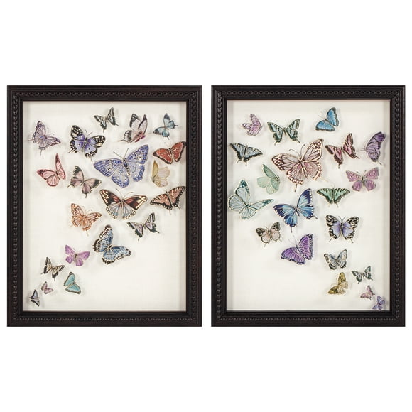 Set of Two Framed Under Glass Butterflies 8x10 - FRENCH