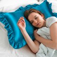 thumbnail image 3 of PiccoCasa 2Pcs Satin Ruffled Pillowcase Peacock Blue Queen, 3 of 8