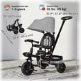 thumbnail image 3 of Qaba Tricycle pour Bébé 4 en 1 Tricycle avec Siège Réversible à Angle Ajustable Poignée Amovible Auvent Main Courante Ceinture Rangement Repose-Pieds Frein Embrayage pour 1-5 Ans Gris, 3 of 10