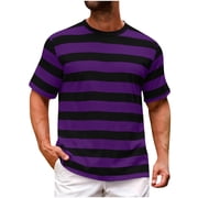 cfhntfmh Mens Striped T Shirt Short Sleeve T-Shirts Casual Crewneck Basic Shirt Color Block Stretch Summer Beach Vacation Tees
