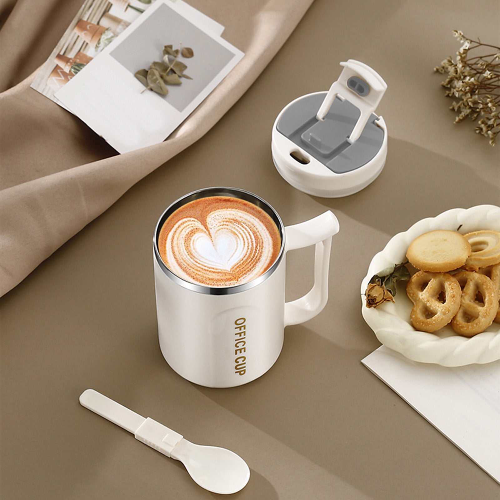 Chmadoxn Kitchen Storage & Organization, Coffee Mug Portable Double Layer Stainless Steel Mug With Lid And Handle Induction Heatable Insulated Coffee Mug For Travel Camping Office Coffee Mug