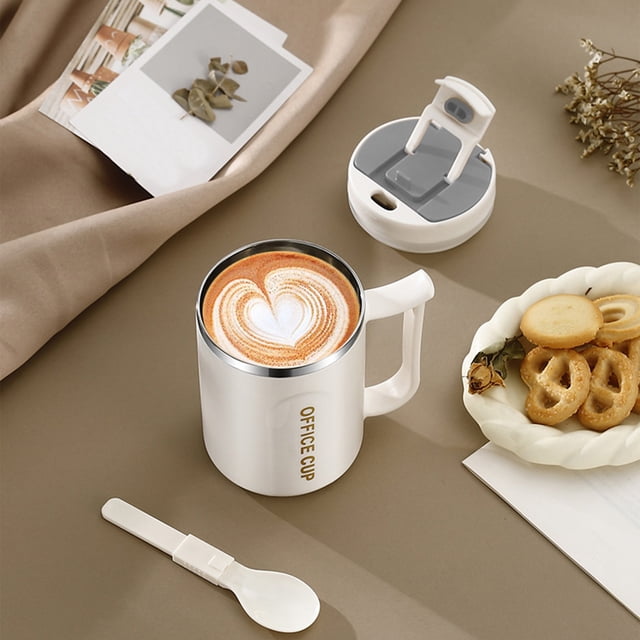 TIMIFIS Kitchen Appliances Coffee Mug Portable Double Layer Stainless Steel Mug with Lid and Handle Induction Heatable Insulated Coffee Mug for Travel Camping Office Storage & Organization