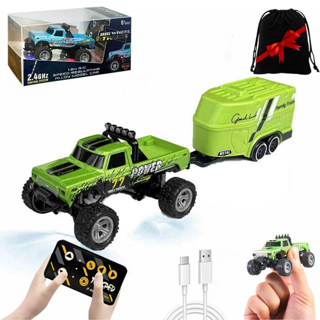 Mini Rc Monster Truck 1/64 Scale Monster Truck with Lights 2.4Ghz Remote Control Car Rechargeable Mini Monster Truck Rc Alloy Rc Semi Truck for Kids Gifts Speed Adjustable