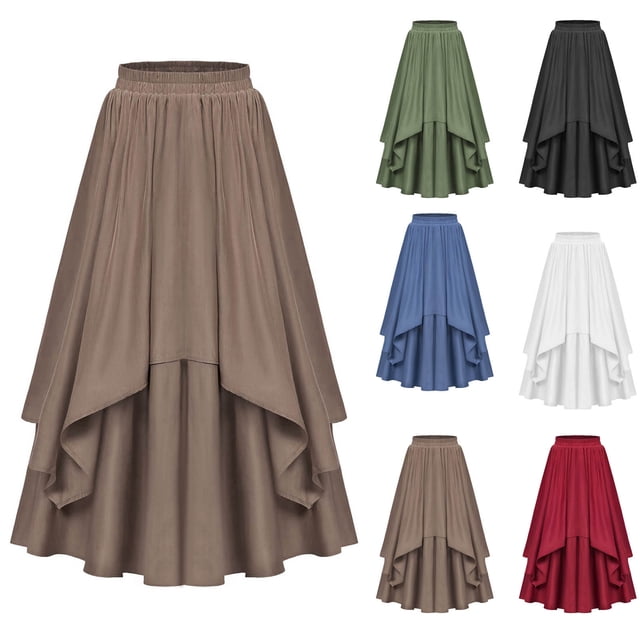 QATAINLAV Jupes Renaissance pour Femmes Ourlet Asymétrique Fluide Plissée à Étages Jupe Longue, Rouge, TG, Économies du Printemps