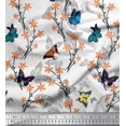 thumbnail image 1 of Soimoi White Poly Georgette Fabric Flower & Butterfly Print Fabric by The Yard 52 Inch Wide, 1 of 5