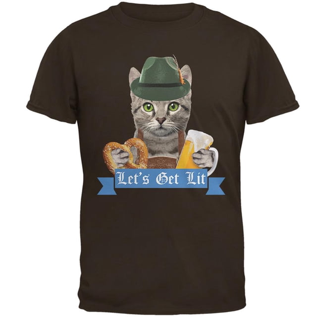 Oktoberfest Funny Cat Let's Get Lit Mens T Shirt