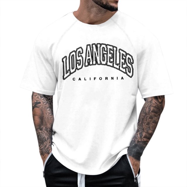 T-Shirt à Manches Courtes à Manches Raglan pour Hommes avec Imprimé Lettre - Col Rond, Tendance Mode, Parfait pour les Occasions Quotidiennes et Décontractées