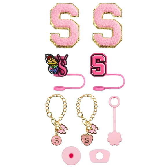 Glass & Bottle Drinkware Accessory Set Embroidery Patch Straw Covers Charm Necklace Chain Leak Guard Accessories for Cups Complete Decorative Upgrade Kit