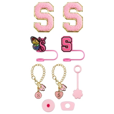 Glass & Bottle Drinkware Accessory Set Embroidery Patch Straw Covers Charm Necklace Chain Leak Guard Accessories For Cups Complete Decorative Upgrade Kit