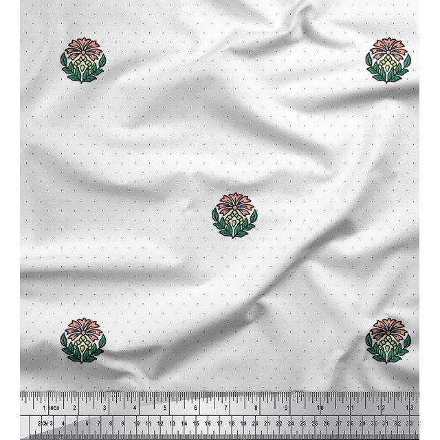 Soimoi Modal Satin Fabric Dot,Leaves & Floral Block Decor Fabric Printed Yard 42 Inch Wide
