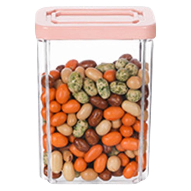 zanvin Food Storage Containers, a tall airtight food storage jar made of BPA-free plastic with a pink lid. The clear container, filled with assorted beans, highlights its see-through design for quick content identification. Perfect for storing pasta, cereal, rice, and other pantry staples, this kitchen organizer is both functional and visually appealing.