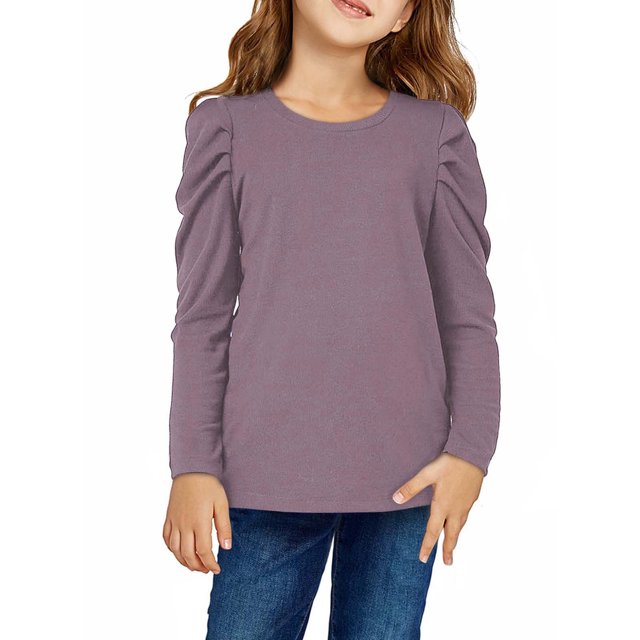 Posijego 3-14 Ans Filles Manches Longues Bouffantes T-Shirts Col Rond Doux Tunique Ample Décontracté Printemps