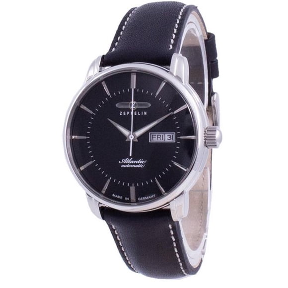 Zeppelin Z84662 Montre Habillée Automatique pour Hommes 13 mm Atlanta Cadran Noir Bracelet en Cuir, Blanc