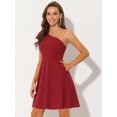 thumbnail image 2 of INSPIRE CHIC Robe pour Femme Nœud une Épaule Sans Bretelles Ligne A Évasée Robe de Soirée avec Poches G Rouge, 2 of 5