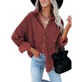 thumbnail image 1 of Womens Corduroy Casual Button Down Shirts Long Sleeve Boyfriend Oversized Collared Shacket Jacket Blouses Tops, 1 of 6