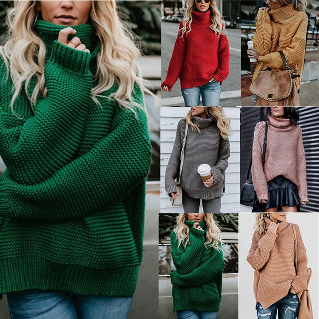 U.Vomade Women's Turtleneck Chunky Long Sleeve Sweaters Tops Color Block Knitted Pullover Jumper
