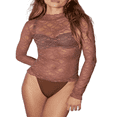 thumbnail image 1 of Chemise Basique en Dentelle Transparente à Col Roulé pour Femmes avec Manches Longues, 1 of 6