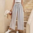 thumbnail image 1 of AherBiu Pantalon à Jambe Grand pour Femmes Taille Haute à Cordon Rayé Pantalon Décontracté d'Extérieur Tendance avec Poches, 1 of 5