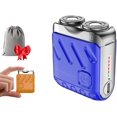 thumbnail image 1 of Portable Rotary Dual Ring Electric Shaver, Washable Double Head Razor,Afeitadora EléCtrica PortáTil Rotativa De Doble Anillo, Mini Small Steel Cannon Rotary Dual Ring Electric Razor. (Blue), 1 of 7