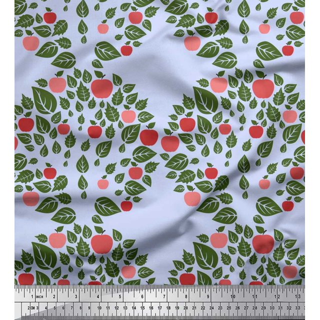 Soimoi Moss Georgette Fabric Leaves & Fruits Print Sewing Fabric Yard 42 Inch Wide