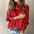 thumbnail image 2 of TIMIFIS Rouge Chandails à Col Roulé pour Femmes à Manches Longues en Tricot Torsadé Chandails Surdimensionnés Automne Manches Longues Tunique à Ourlet Fendu Chandail à Enfiler Hauts en Tricot Automne/hiver, 2 of 5
